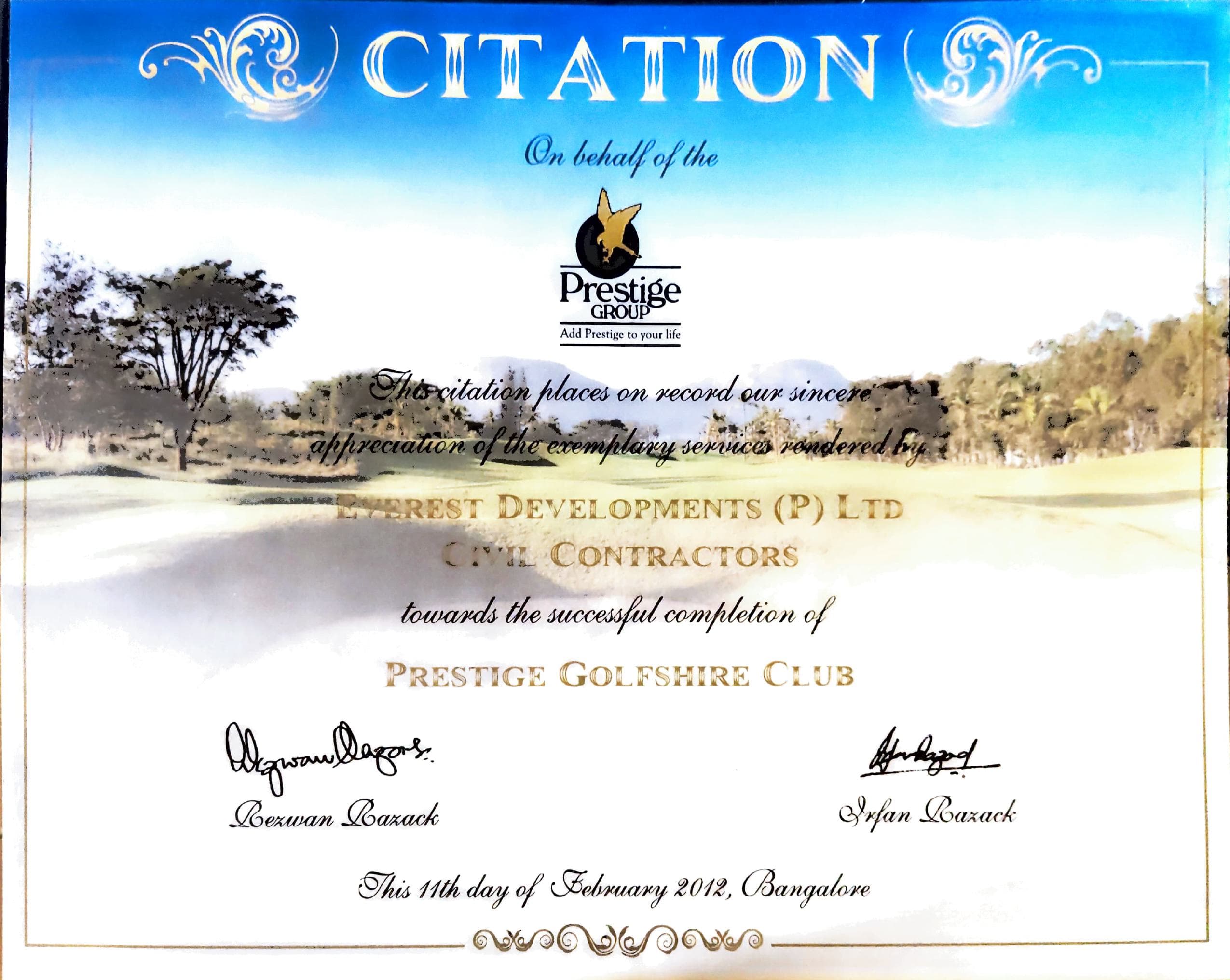 Prestige Certificate